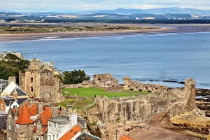 Ruin Gallery: St. Andrews Castle and West Sands from St. Rules Tower at St. Andrews Cathedral, St