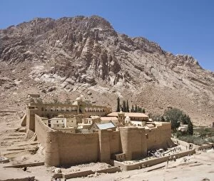 Egypt Collection: St. Catherines Monastery, UNESCO World Heritage Site, with shoulder of Mount Sinai behind