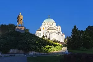 St. Sava Orthodox Church, built 1935 and Karadjordje (Serbian political leader) statue