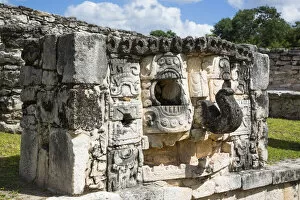 Mayan Ruins Collection: Stone Chac Mask, Mayan Ruins, Mayapan Archaeological Zone, Yucatan State, Mexico, North America