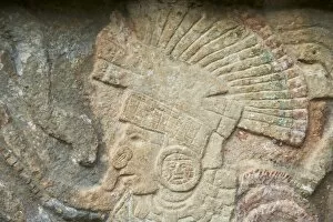 Mayan Ruins Collection: Detail of stone relief, ancient Mayan ruins, Chichten Itza, UNESCO World Heritage Site