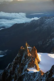 Day Break Gallery: Sunrise on Aiguille du Midi cable car station, Mont Blanc range, Chamonix