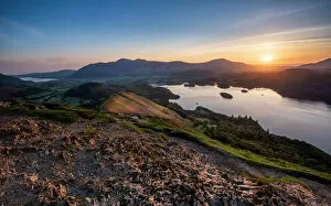 Lens Flare Collection: Sunrise over Derwentwater from the summit of Catbells near Keswick, Lake District National Park