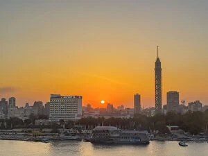 Egypt Collection: Sunset over the Cairo Tower from the east side of the Nile River, Cairo, Egypt, North Africa, Africa