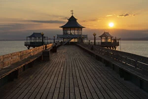 Pagoda Gallery: Sunset over Clevedon Pier and its pagoda, Clevedon, Somerset, England, United Kingdom