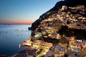 Lens Flare Collection: Sunset overlooking Positano on the Amalfi Coast, UNESCO World Heritage Site, Campania