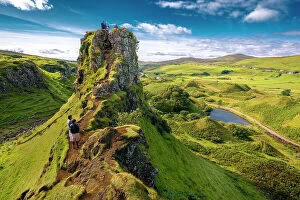 Walking Collection: Tourists explore Fairy Glenn, Isle of Skye, Inner Hebrides, Scotland, United Kingdom, Europe