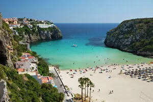Resort Gallery: View over beach, Cala en Porter, south east Coast, Menorca, Balearic Islands, Spain