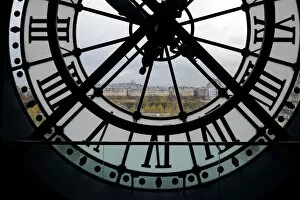 Glass Collection: View through clock face from Musee D Orsay toward Montmartre, Paris, France, Europe