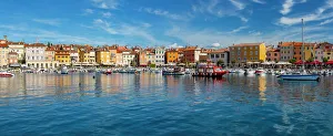 Seafront Gallery: View of harbour and colourful buildings of the Old Town, Rovinj, Croatian Adriatic Sea