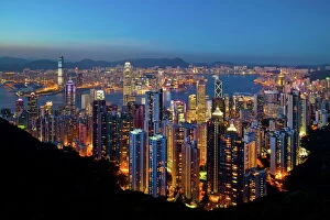 Day Break Gallery: View over Hong Kong from Victoria Peak, the illuminated skyline of Central sits below The Peak