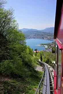 Cliff Railway Gallery: View of Monte Bre Funicular, Lake Lugano, Lugano, Ticino, Switzerland, Europe