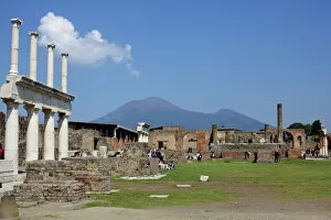 Columns Collection: View of Mount Vesuvius from the ruins of Pompeii, UNESCO World Heritage Site