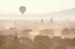 Pagoda Gallery: View over the temples of Bagan swathed in early morning mist
