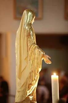 Candle Collection: Virgin Mary and candle in Ars basilica, Ars-sur-Formans, Ain, France, Europe