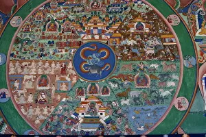 Temples Collection: Wall painting of the wheel of life, Punakha Dzong, Bhutan, Asia