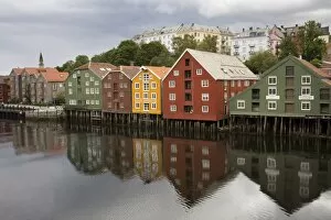 Multi Color Gallery: Warehouses on Bryggen waterfront in Old Town District, Trondheim, Nord-Trondelag Region