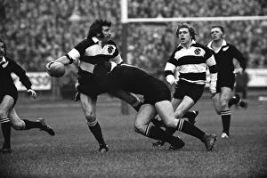 Tom David passes the ball for the Barbarians in the build-up to Gareth Edwards famous try against the All Blacks in