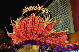 Flamingo Gallery: Neon lights of the Flamingo Hotel and Casino at night, Las Vegas, Nevada, America