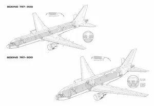 Civil Aviation 1949-Present Cutaways Gallery: Boeing 757-200 & 767-200 Cutaway Drawing
