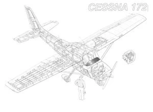 Civil Aviation 1949-Present Cutaways Gallery: Cessna 172 Cutaway Drawing