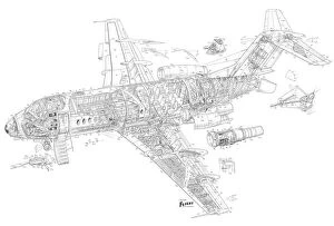 Civil Aviation 1949-Present Cutaways Gallery: Fokker F.28 Fellowship Cutaway Drawing