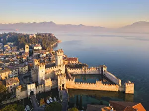 Sirmione Collection: Aerial view at dawn of Sirmione village in Garda lake, Lombardy district