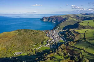 Valley Of The Rocks Collection: Aerial view over the Valley of the Rocks and Lynton, Emoor National Park, North Devon