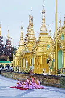 Pagoda Collection: Asia, Southeast Asia, Myanmar, nuns praying at the Buddhist temples at the UNESCO