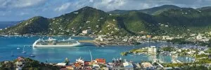 Virgin Islands Gallery: British Virgin Islands, Tortola, Road Town, elevated town view with cruiseship