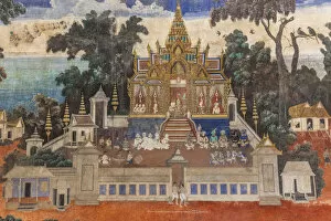 Pagoda Collection: Cambodia, Phnom Penh, the Silver Pagoda, scene from wall mural depicting the Indian