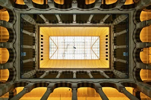 Tourist Attractions Collection: Directly below view of ceiling in Magna Plaza shopping center, Nieuwezijds Voorburgwal, Amsterdam
