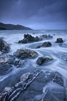 Dramatic conditions at Rockham Bay, looking towards Morte Point, North Devon, England