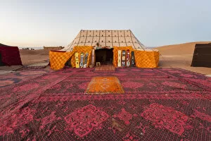 Overnight Collection: Erg Chigaga, Sahara desert, Morocco. Campsite