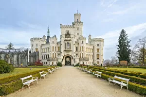 Tourist Attractions Collection: Facade of The State Chateau of Hluboka against sky, Hluboka nad Vltavou, South Bohemian Region