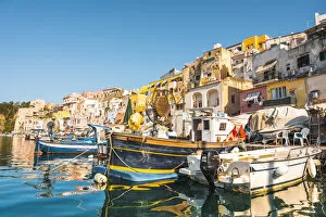 Fishing boats in Marina Corricella, Procida island, Gulf of Naples, Naples province