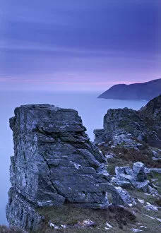 Foreland Point from the Valley of Rocks at dawn, Exmoor, Devon, England. Winter