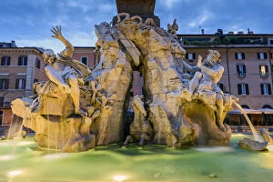 Fountain of the four Rivers, Piazza Navona, Rome, Lazio, Italy