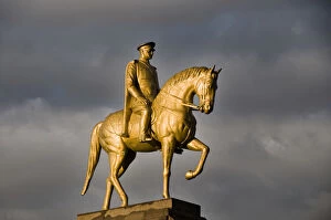The golden equestrian statue of Ataturk at Kayseri. Anatolia, Turkey, Asia