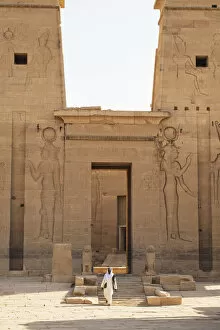 Ancient Egyptian Architecture Gallery: Guradian at the Temple of Philae on an island in Lake Nasser, Nile River, Aswan, Egypt