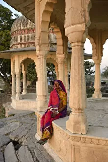 Pagoda Collection: Indian woman watching sunset, Village of Pachewar, Rajasthan, India, Asia