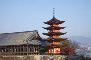 Pagoda Collection: Japan, Miyajima Island, Hokoku Shrine, The Five Storied Pagoda and Senjokaku Hall