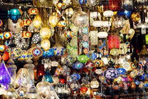 Glass Collection: Lamps and lanterns in shop in the Grand Bazaar, Istanbul, Turkey