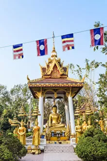 Pagoda Collection: Laos, Vientiane. Small votive altar inside Wat Sisaket temple complex