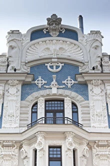 Latvia, Riga, Art Nouveau District, building detail at 10b Elizabetes Iela Street