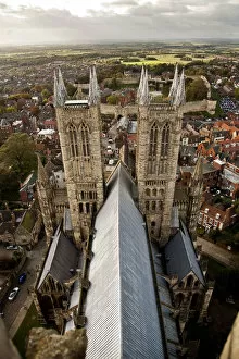 Lincoln, England. The roof of Lincoln cathedral soars high above the city