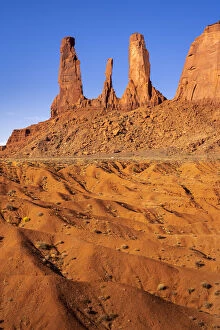 Valley Of The Rocks Collection: Rock formation named Three Sisters near John Ford Point, Monument Valley, Arizona, USA