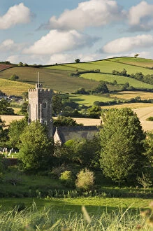 Rural Church surrounded by rolling countryside, Shobrooke, Devon, England. Summer (July)