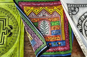 Kathmandu Valley Gallery: Silk fabrics printed by hand in the streets of Kathmandu, Nepal, Asia