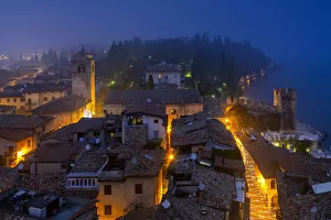 Sirmione Collection: Sirmione seen from the Scaligero castle at the blue hour, Brescia province, Lombardy